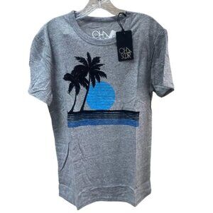 NEW Chaser Palm Tree Sunset Blue and Gray Short Sleeve Graphic T-Shirt - XL